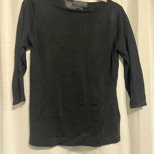 August Silk 100% Silk Black Knit Top | Minimalist Capsule Wardrobe Essential | M